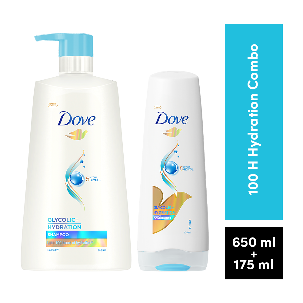 Dove Glycolic Hydration XL Shampoo - 650ml & Dove Glycolic Hydration Conditioner - 175ml