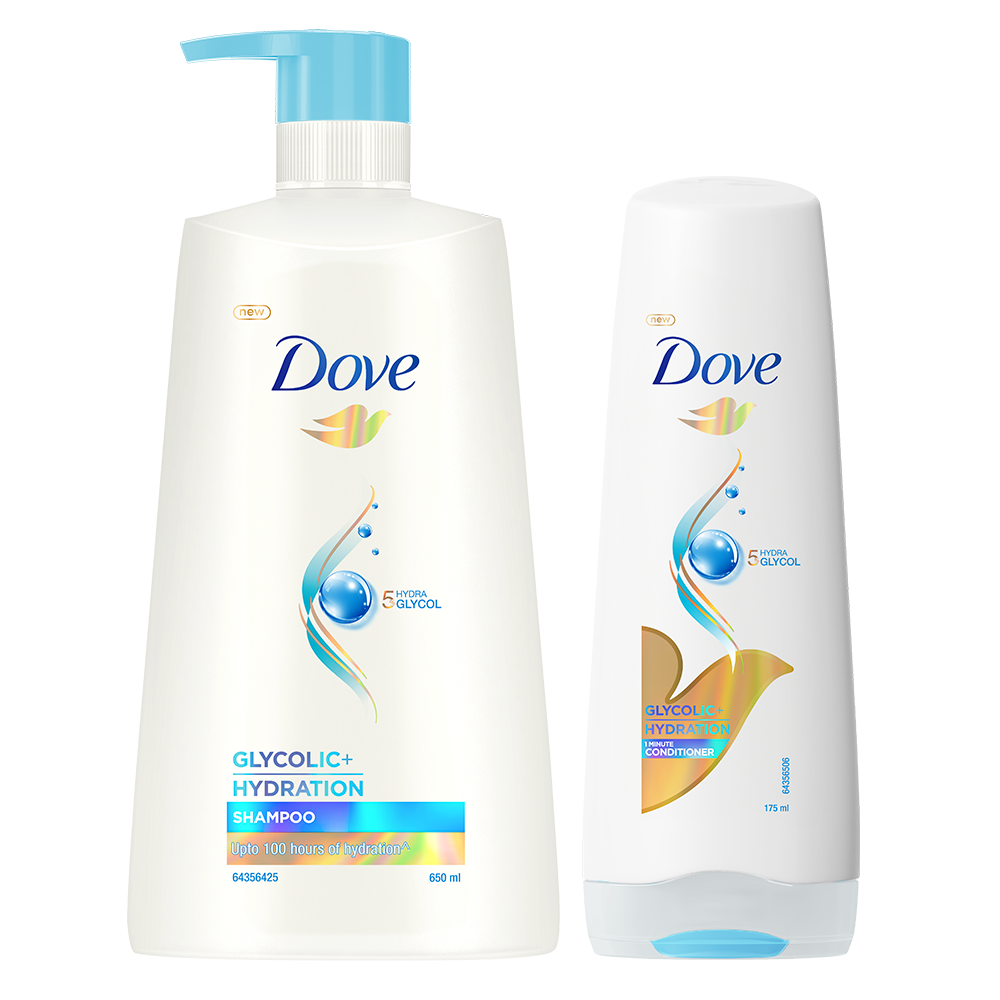 Dove Glycolic Hydration XL Shampoo - 650ml & Dove Glycolic Hydration Conditioner - 175ml