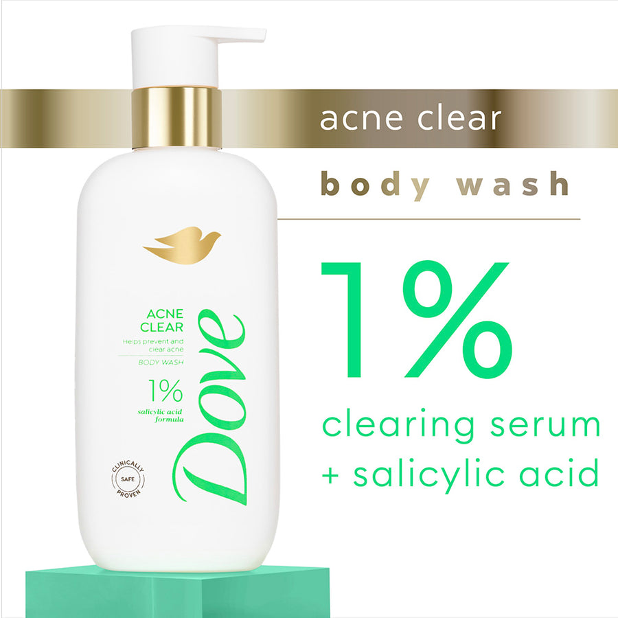 Dove Acne Clear Serum Bodywash with 1% Clearing Salicylic Acid Acne Treatment, 300 ml