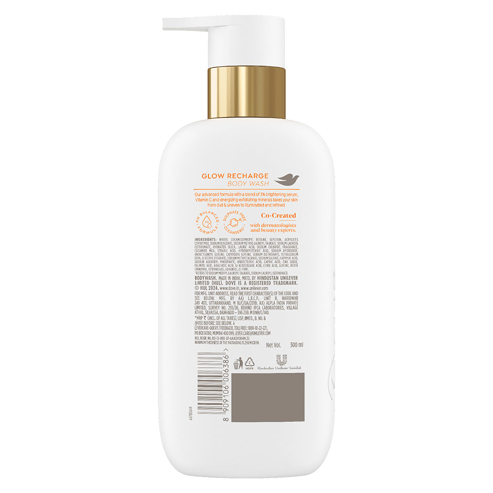 Dove Glow Recharge  Exfoliating Bodywash with 3% Brightening serum + Vitamin C, 300 ml