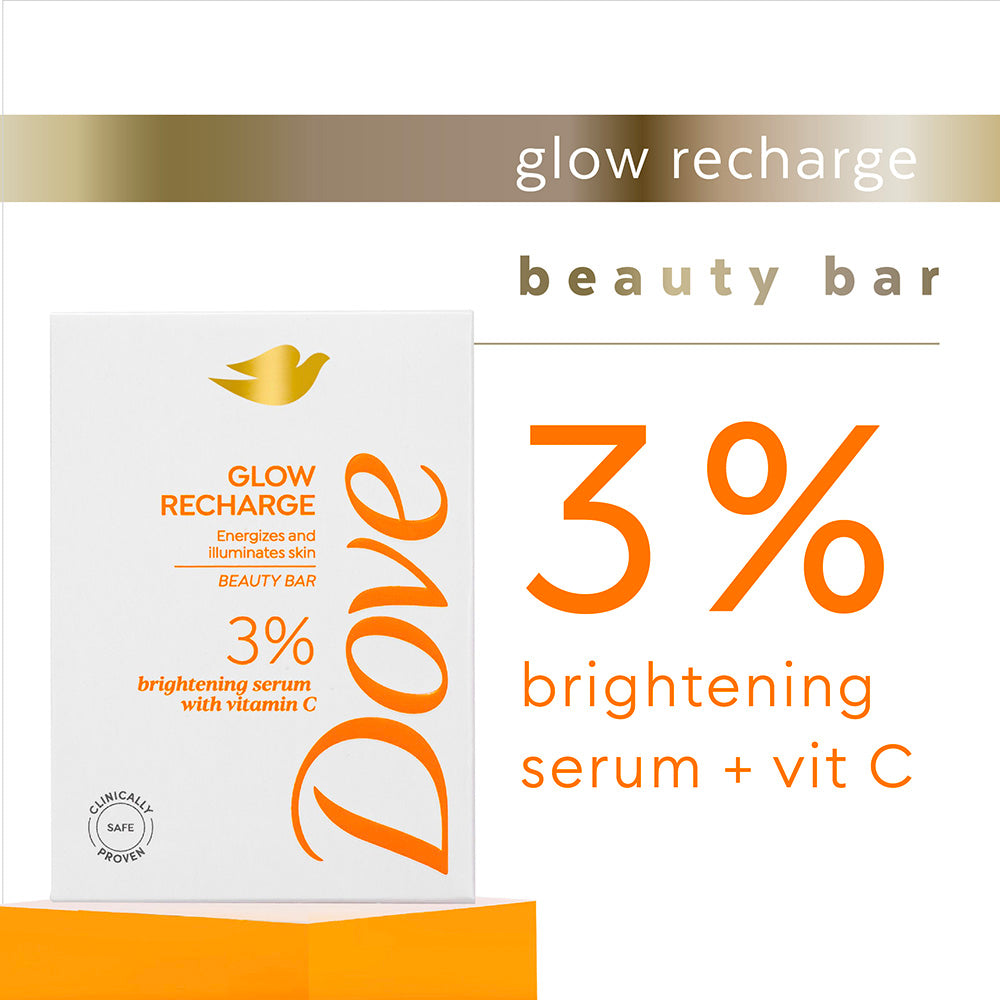 Dove Glow Recharge Exfoliating Beauty Bar with 3% Brightening serum + Vitamin C, 375g (125g x 3)