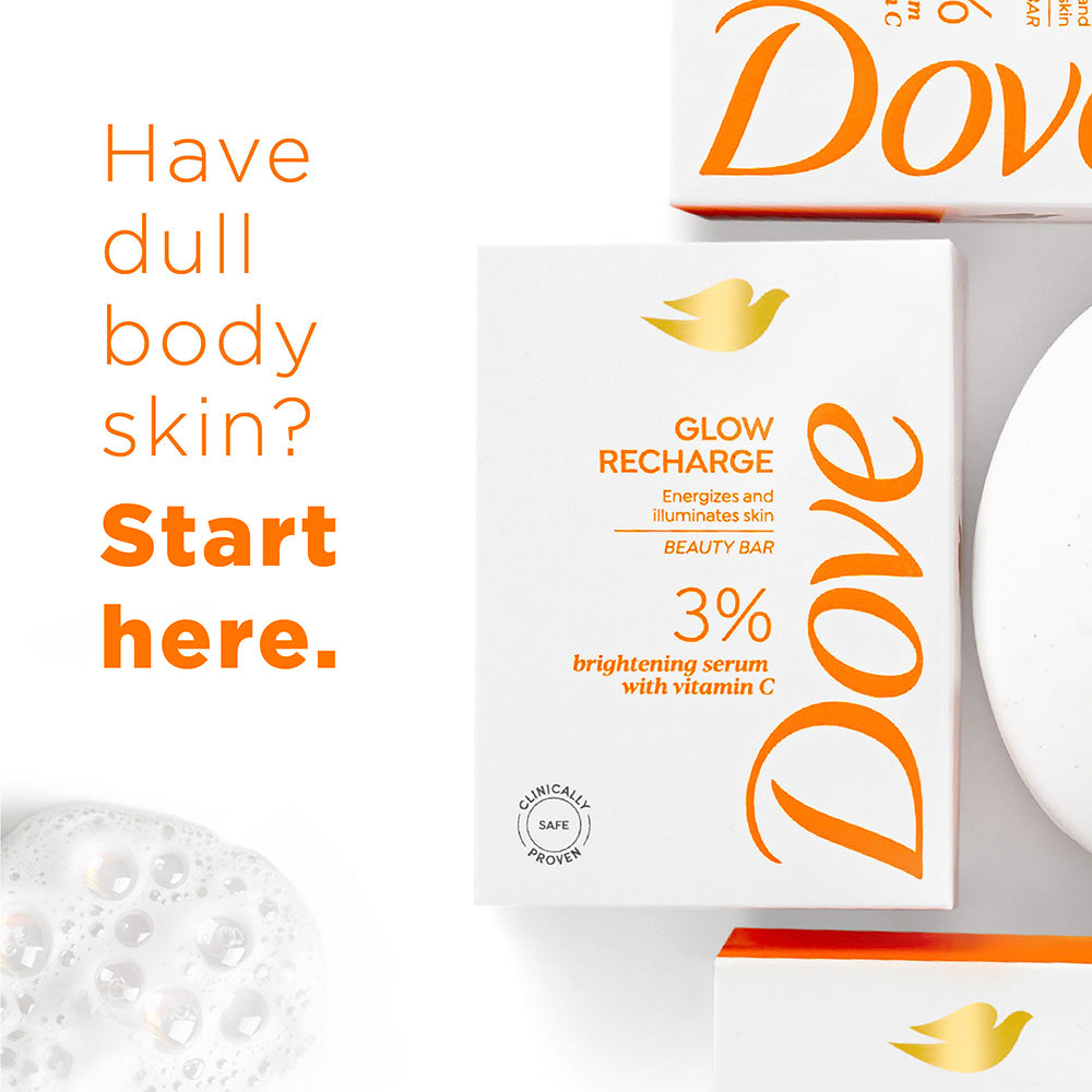 Dove Glow Recharge Exfoliating Beauty Bar with 3% Brightening serum + Vitamin C, 375g (125g x 3)