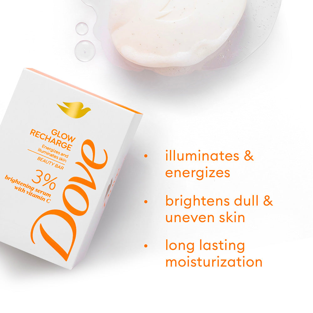 Dove Glow Recharge Exfoliating Beauty Bar with 3% Brightening serum + Vitamin C, 375g (125g x 3)