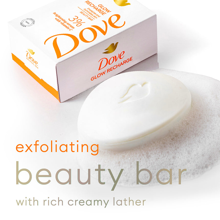 Dove Glow Recharge Exfoliating Beauty Bar with 3% Brightening serum + Vitamin C, 375g (125g x 3)