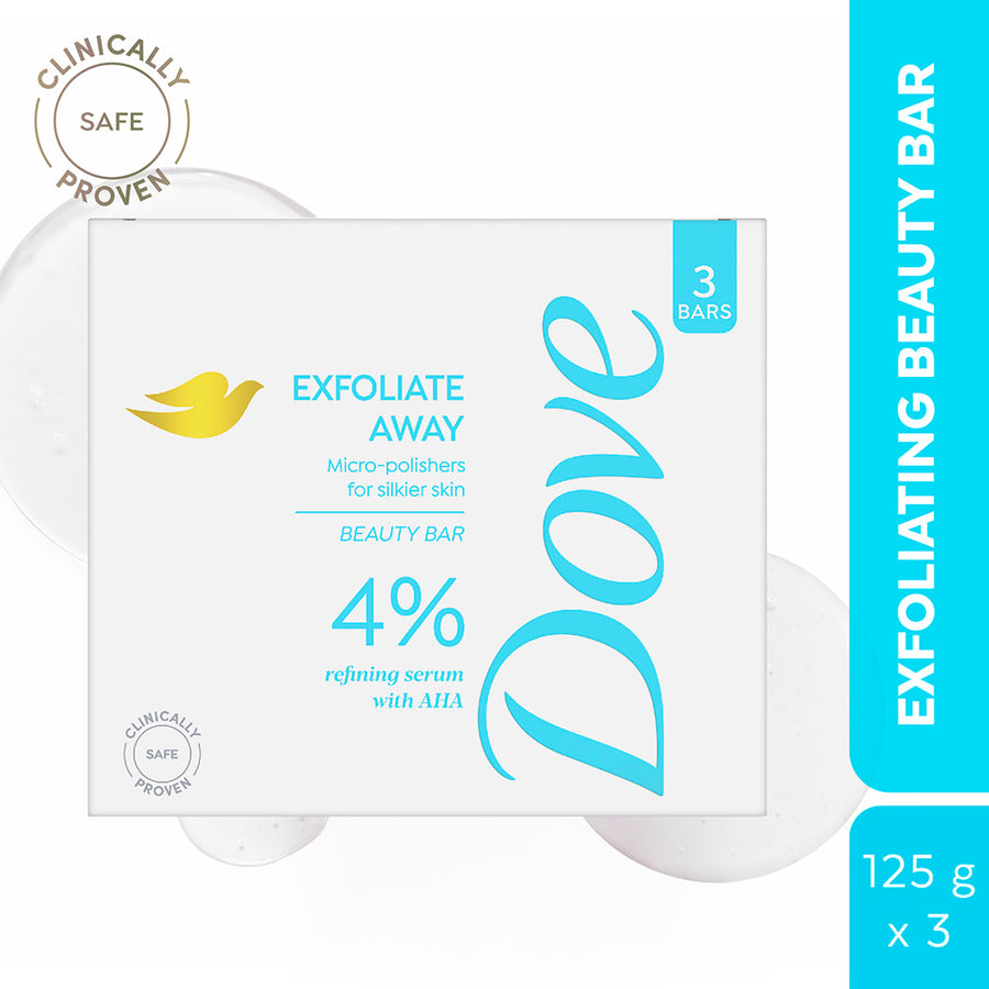 Dove Exfoliate Away  Beauty Bar with 4% Refining serum + AHA, 375g (125g x 3)