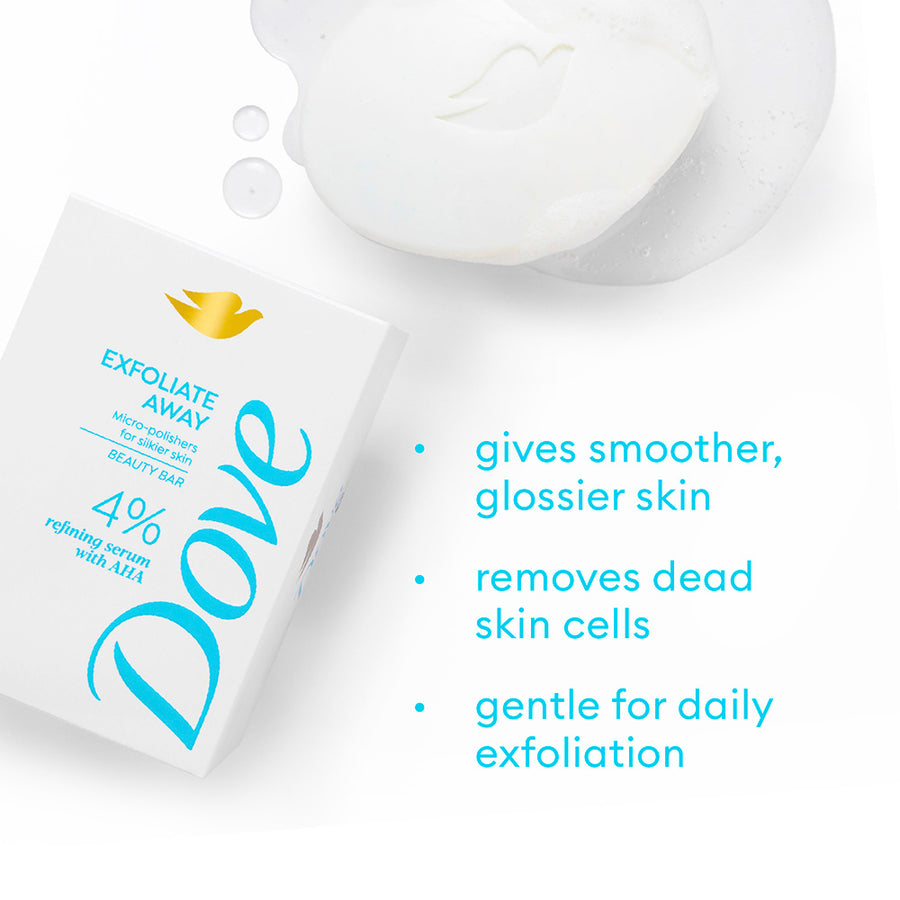 Dove Exfoliate Away  Beauty Bar with 4% Refining serum + AHA, 375g (125g x 3)