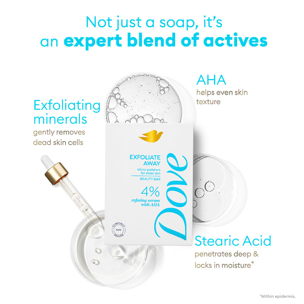 Dove Exfoliate Away  Beauty Bar with 4% Refining serum + AHA, 375g (125g x 3)