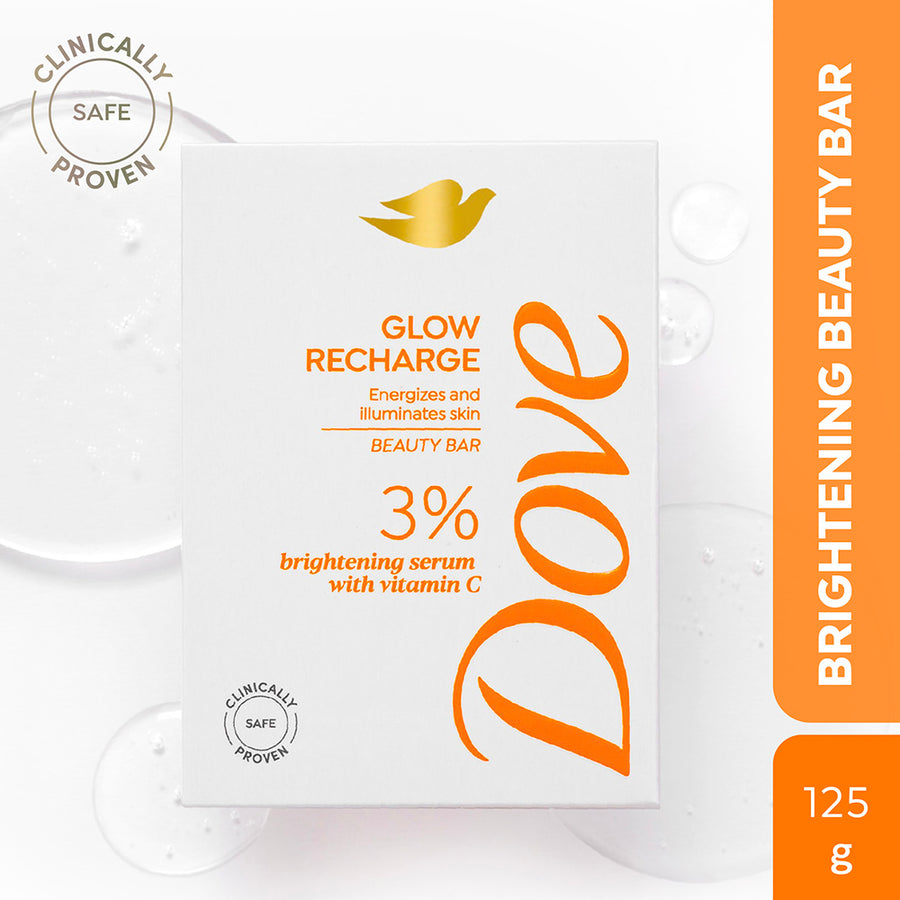 Dove Glow Recharge Exfoliating Beauty Bar with 3% Brightening serum + Vitamin C, 125 g