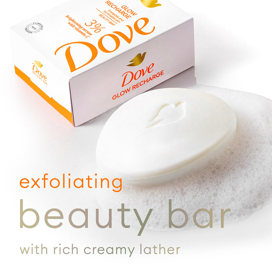 Dove Glow Recharge Exfoliating Beauty Bar with 3% Brightening serum + Vitamin C, 125 g