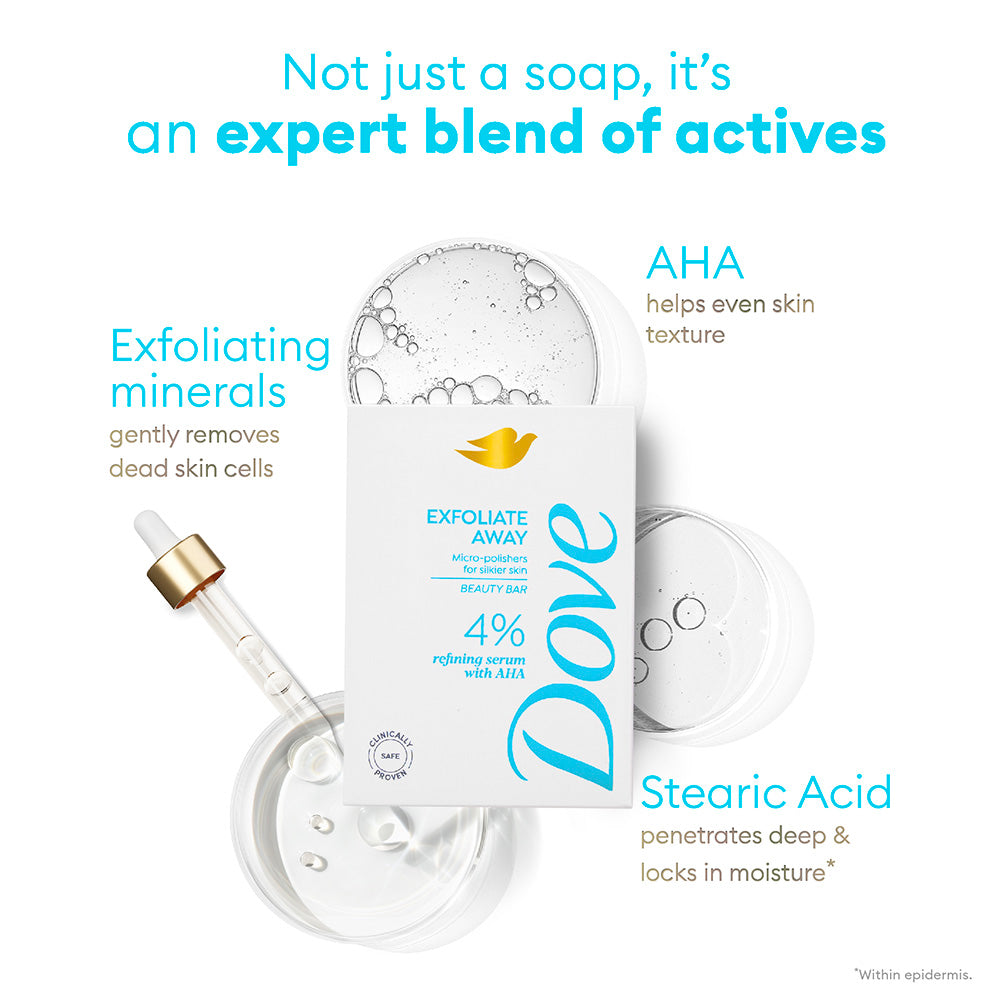 Dove Exfoliate Away  Beauty Bar with 4% Refining serum + AHA, 125 g